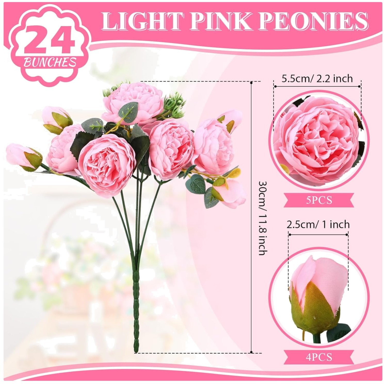 Silk Faux Peony Flowers for Home Decor – 24 Bouquets