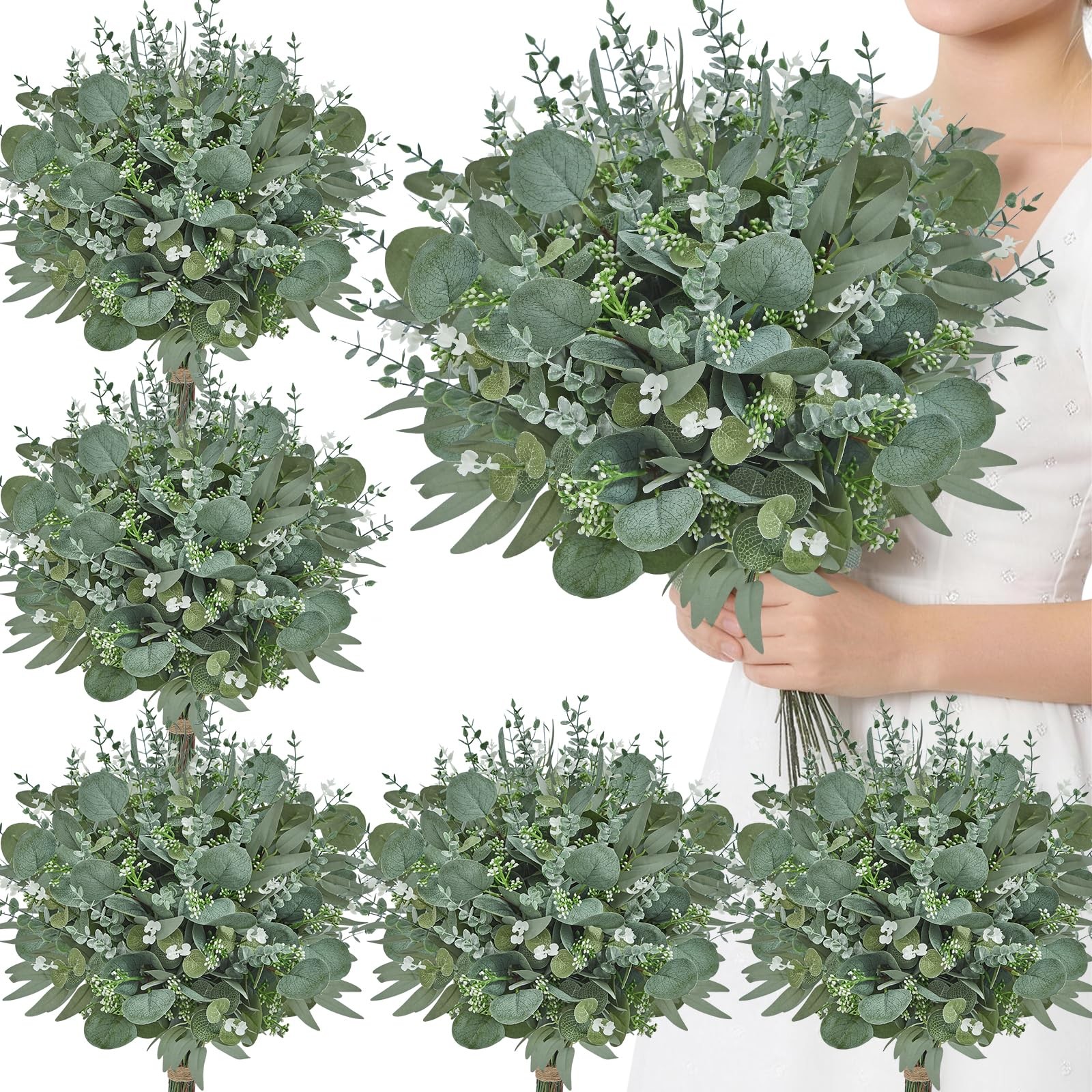 Artificial Greenery Stems, Faux Eucalyptus Stems Bulk with Fake Leaves, Mixed…