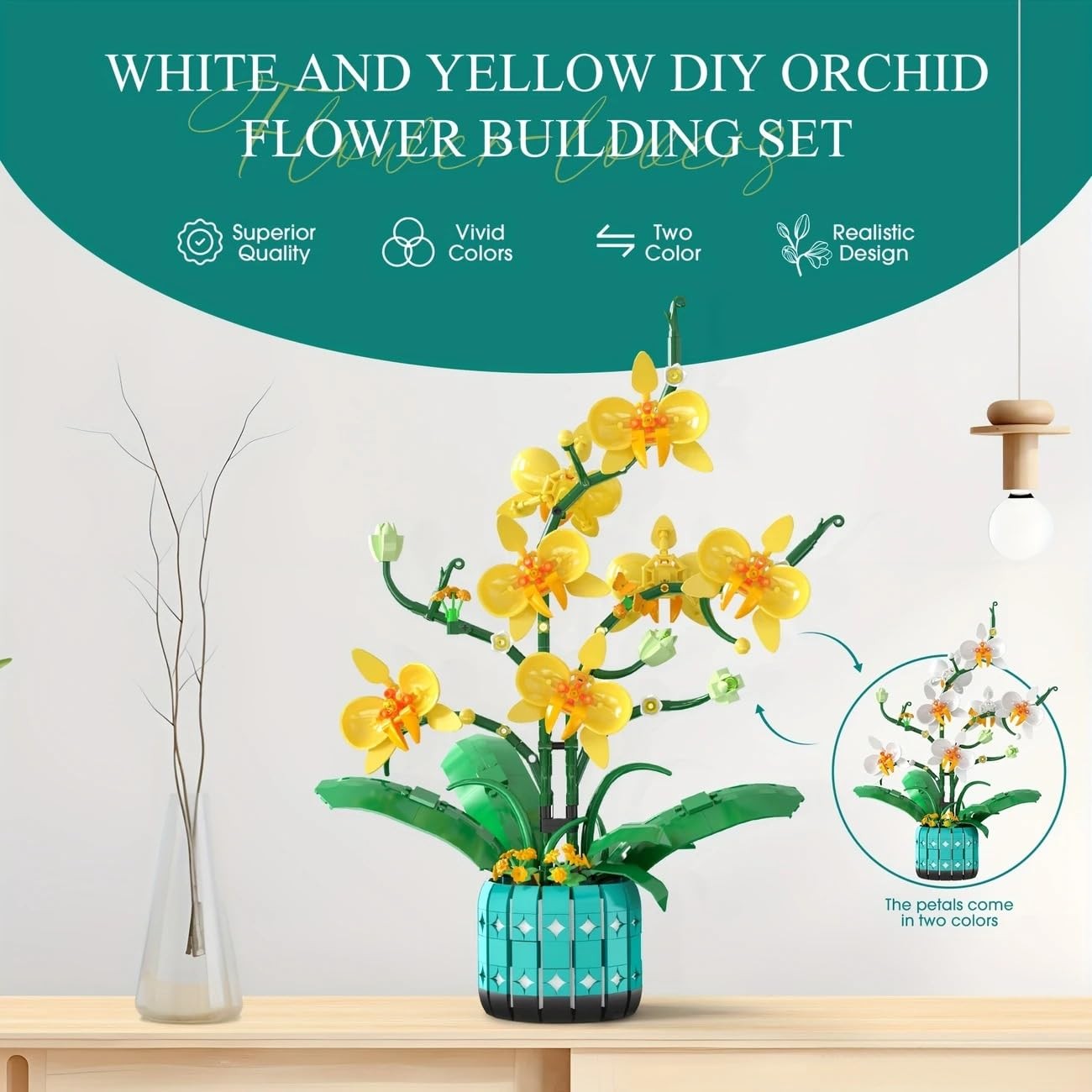 Orchid Flower Building Kit for Adults and Kids 986PCS, Orchid Bonsai Building