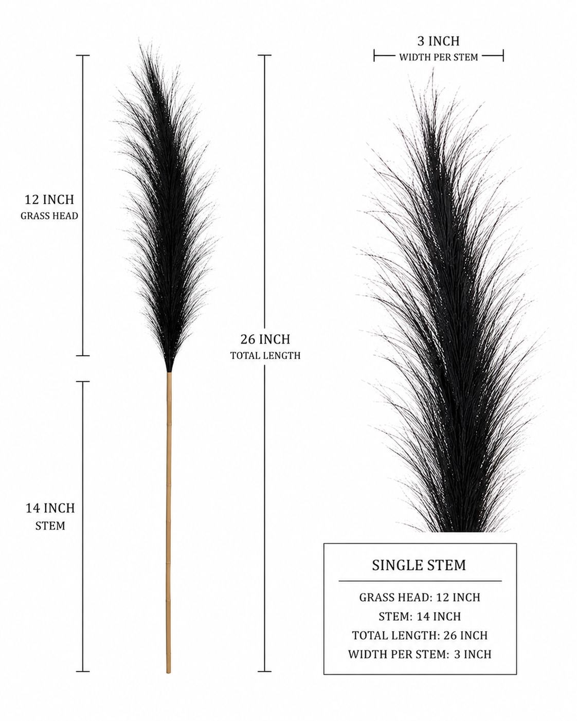 Midnight Black Faux Pampas Grass Bundle | 3 Artificial Pampas Stems | Black Home