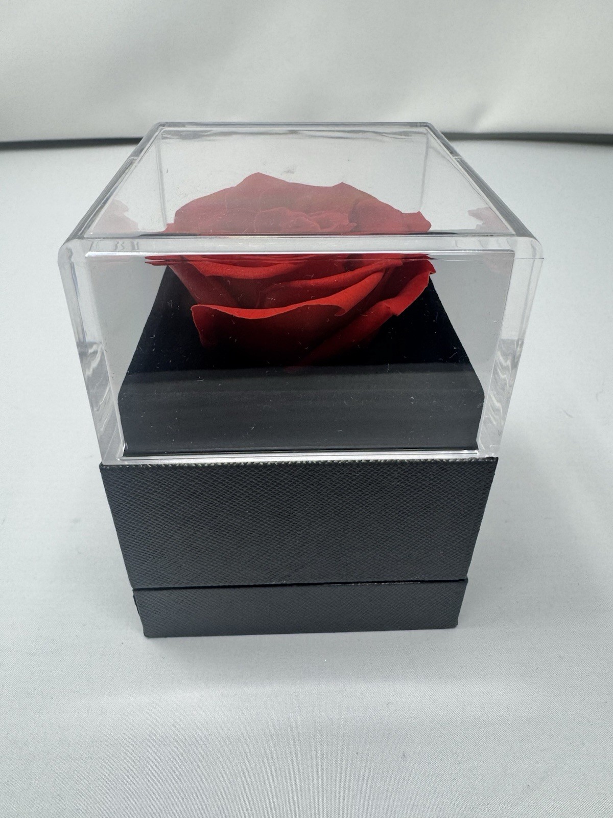 Preserved Red Rose in Acrylic Display Box Charcoal Gray “I Love You Forever”
