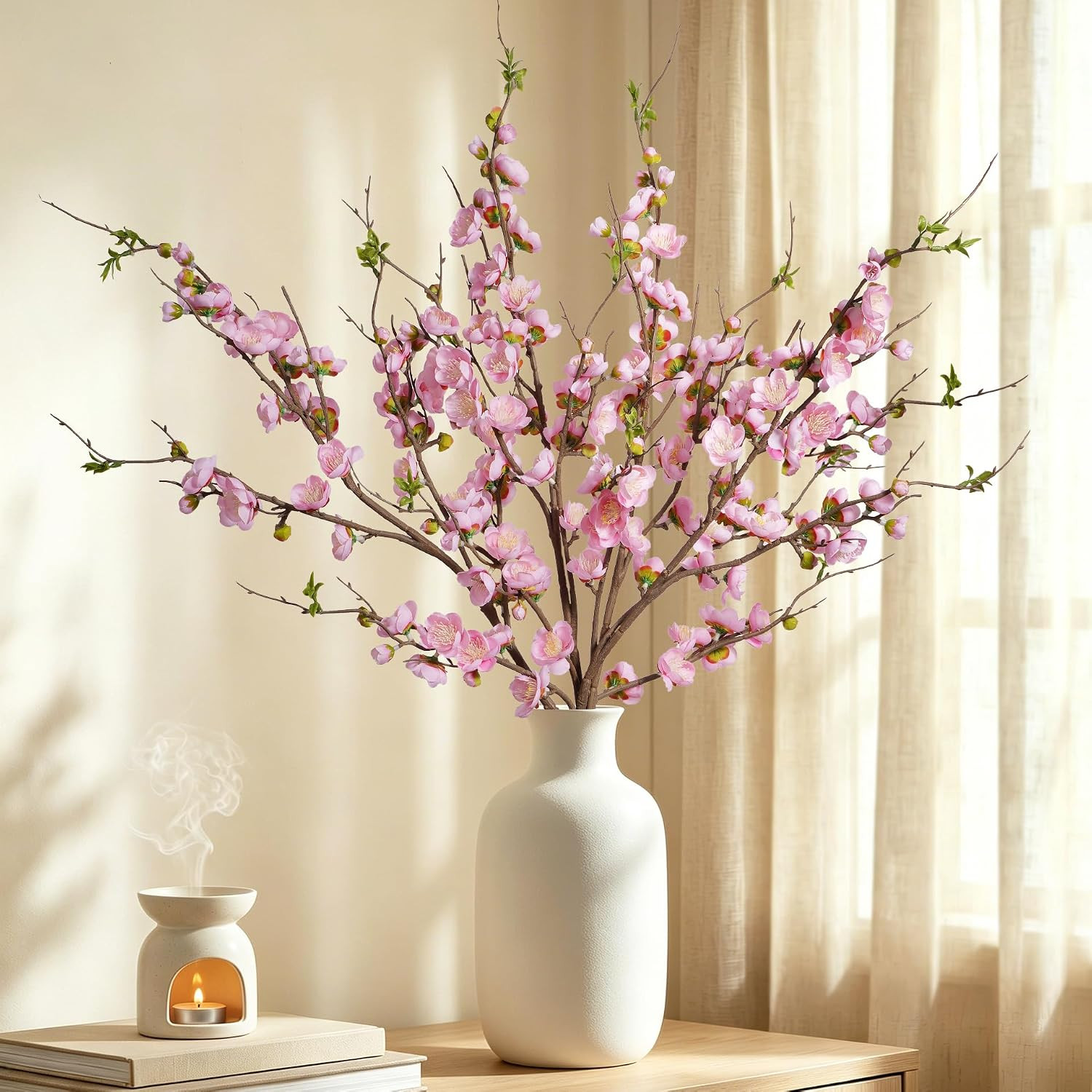 Pink Cherry Blossom Artificial Flowers – 4PCS 35.4” Long Stem Decor