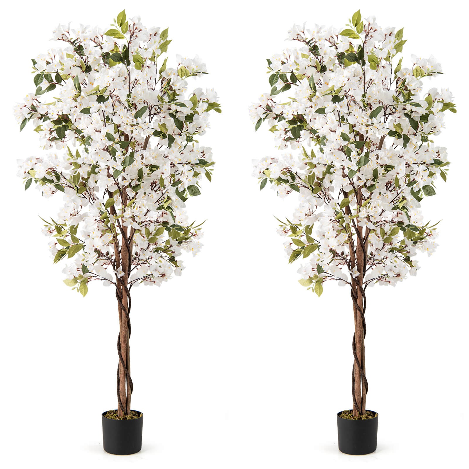 2PCS 6 FT Artificial Bougainvillea Tree w/910 Flowers 105 Leaves Wood Trunk