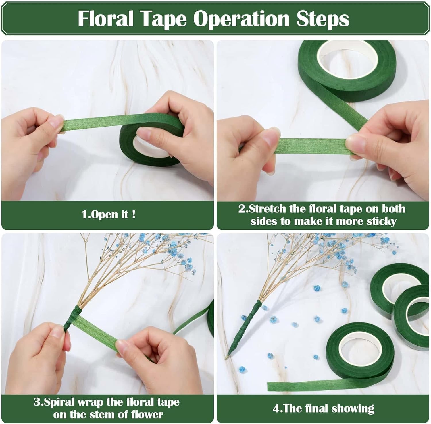 Floral DIY Kit: 100 pcs Wire, 3 Rolls Tape & Boutonniere Pins for Arrangements