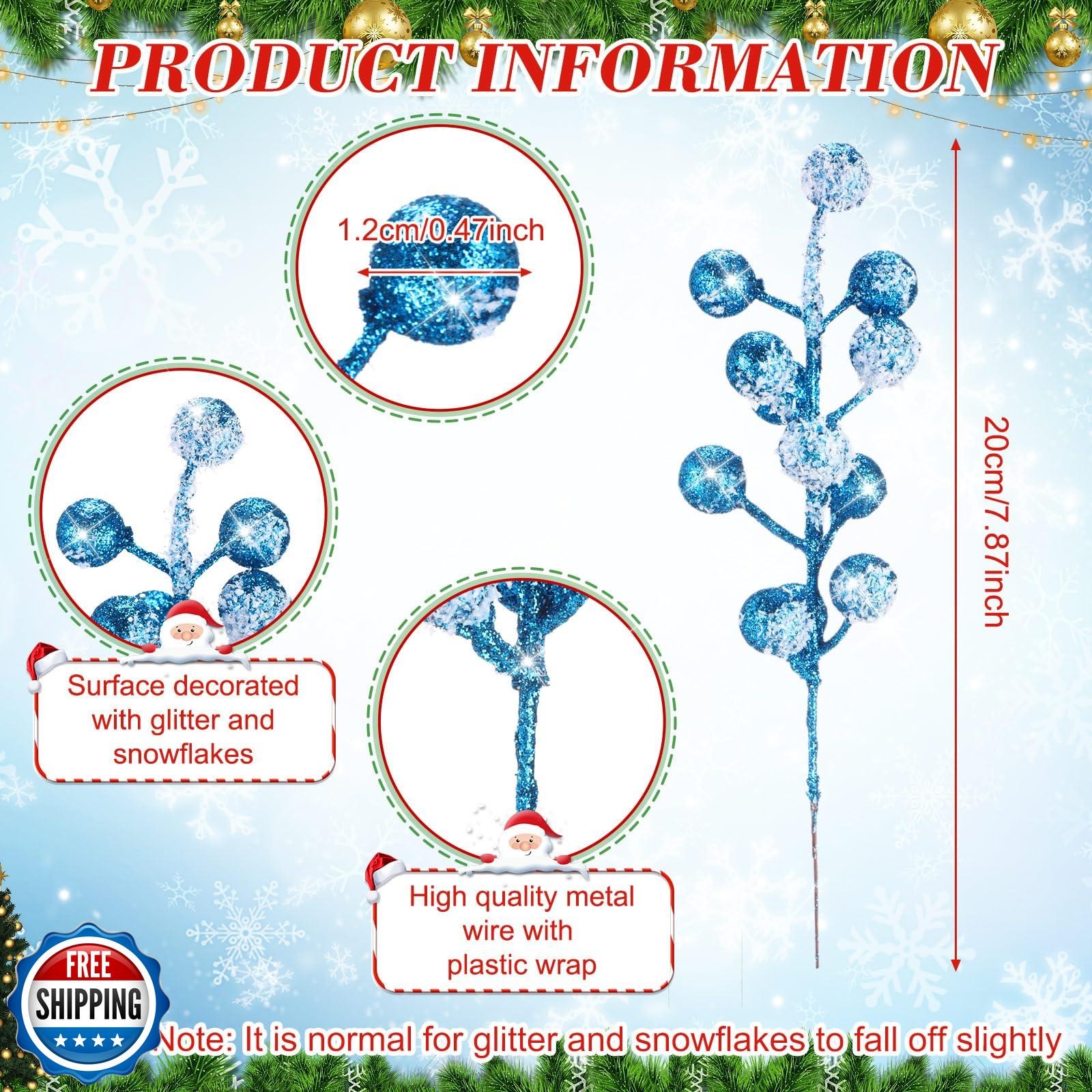 Geosar 30 Pieces Artificial Christmas Berry Picks with Snowflake Glitter Arti