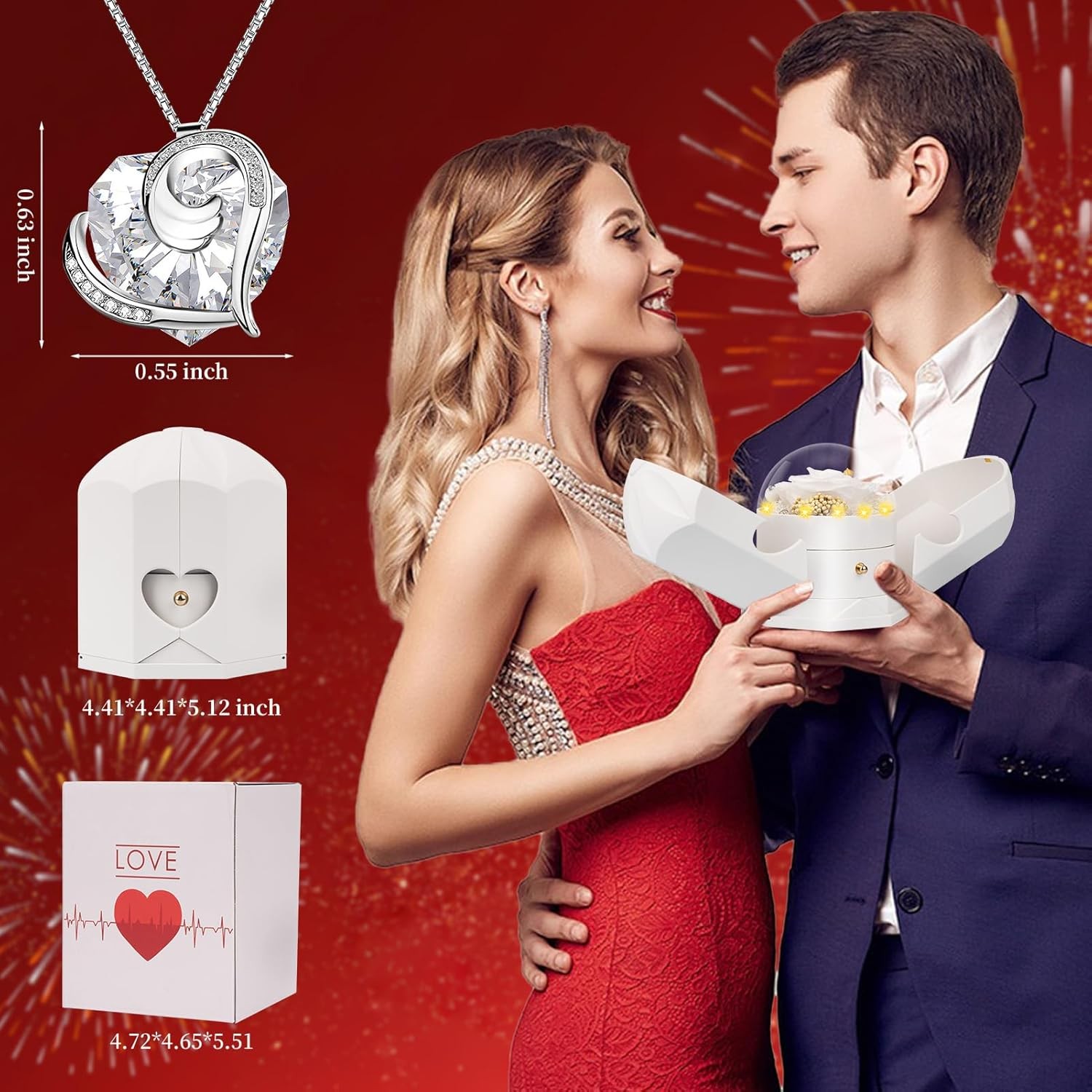 Preserved Real White Rose with Necklace Forever Flowers Rose Valentines Day Gift