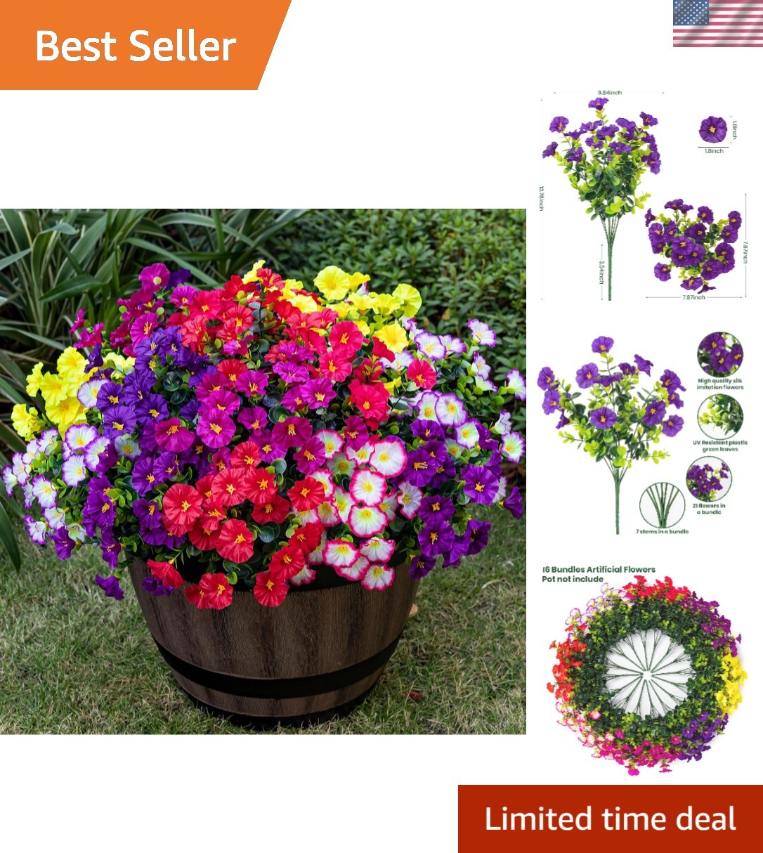 Versatile 16 Bundles of Artificial Morning Glory | Perfect for Garden Charm