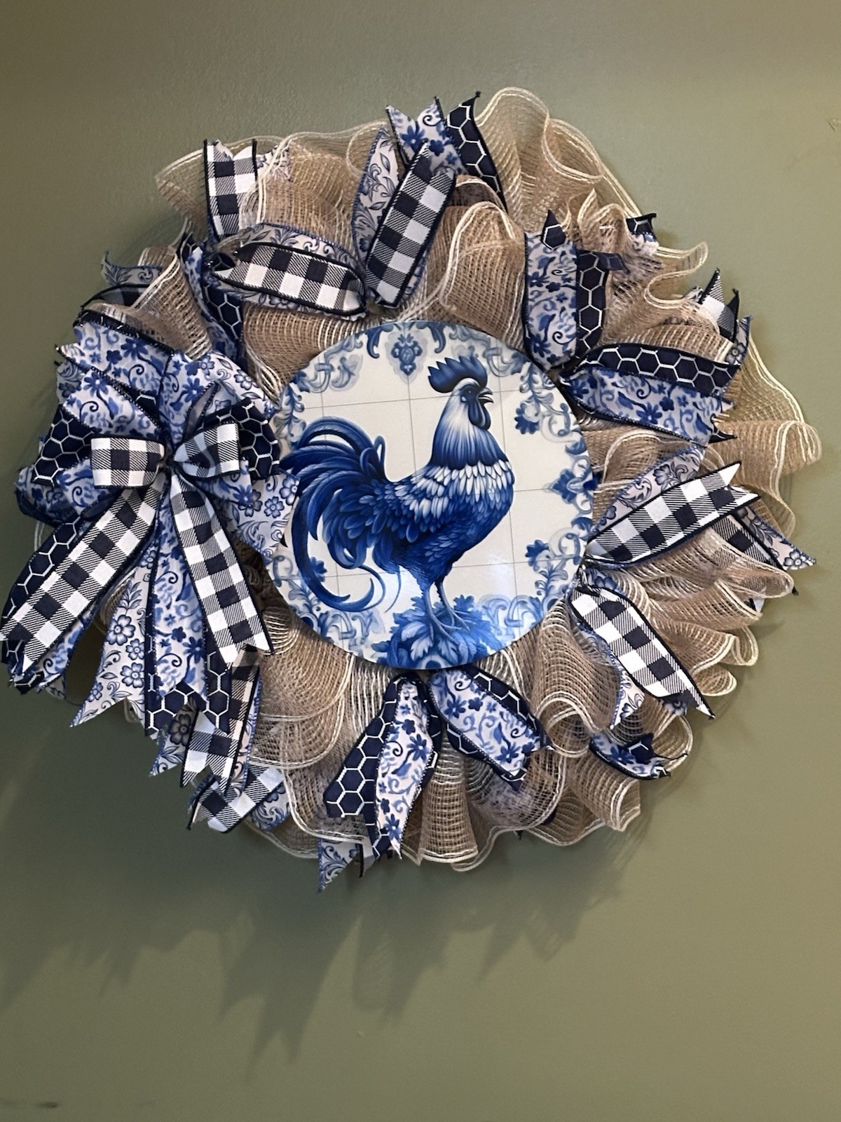 Year Round Blue Natural White Chicken Wreath