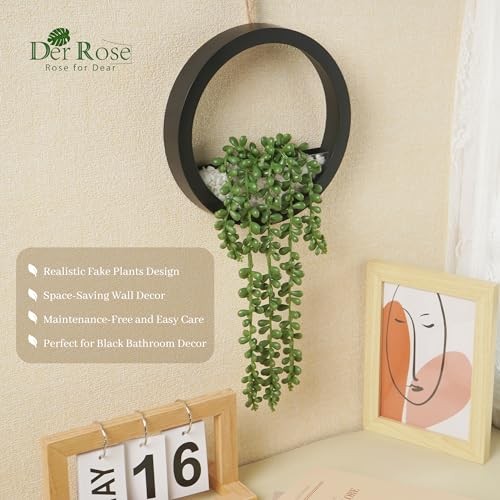2 Pack Artificial Hanging Succulents Plants in Black Pots Boho Wall Decor