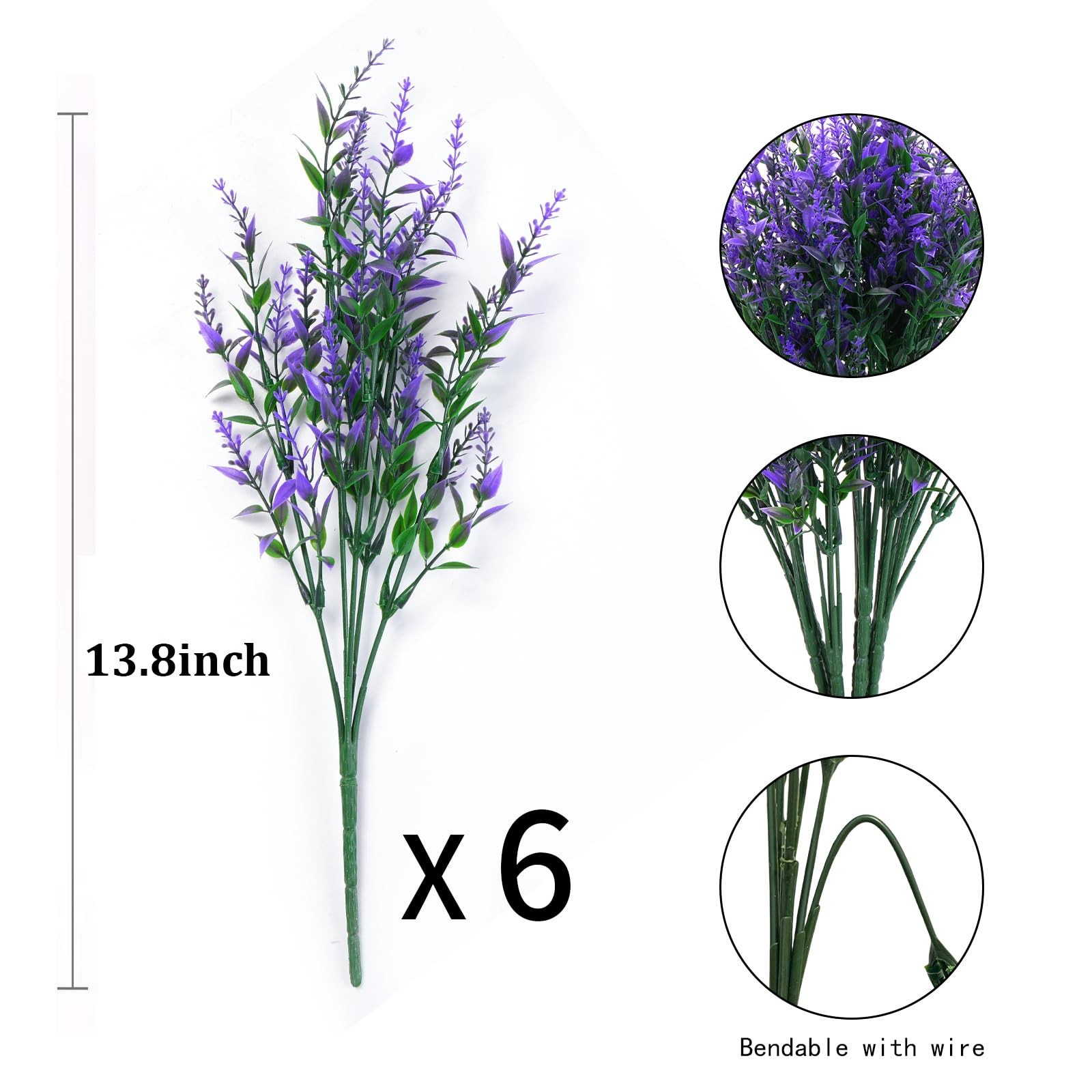 Artificial Flowers, Lavender Fake Flowers 6 Bundles UV Resistant Shrubs Faux …