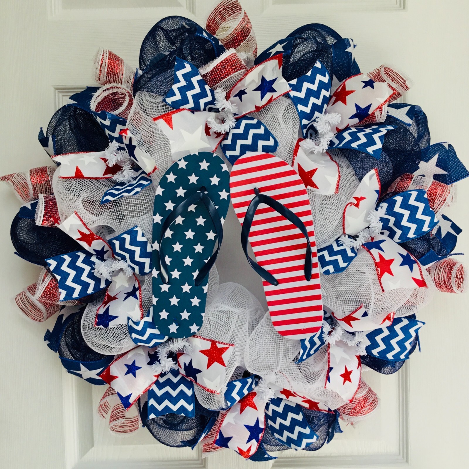Patriotic Flip Flop Beach Handmade Deco Mesh Wreath