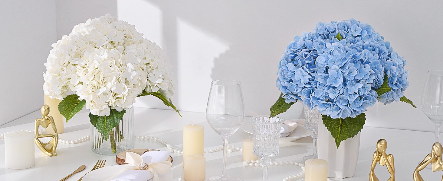Hydrangea Artificial Flowers, Latex Real Touch Hydrangeas Lifelike Large