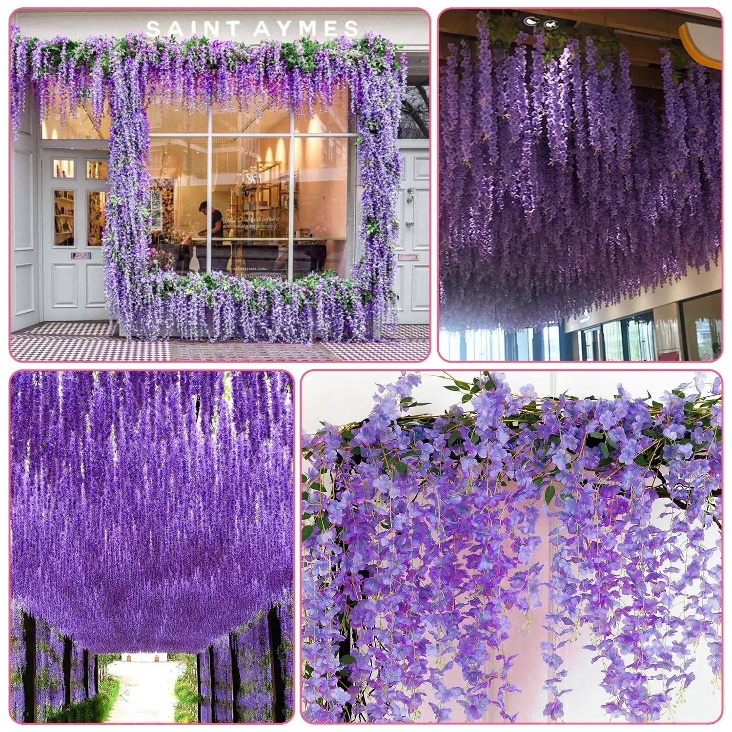 36pcs Wisteria Vine Artificial Flowers Trailing Fake String Garden Wedding Decor