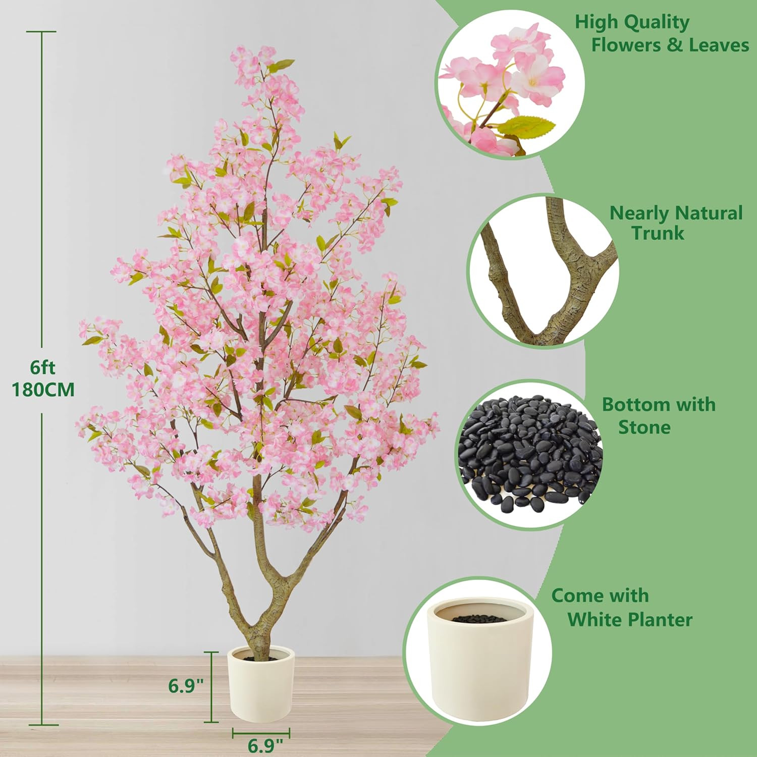 6Ft Artificial Cherry Blossom Tree in White Planter for Home & Wedding Décor