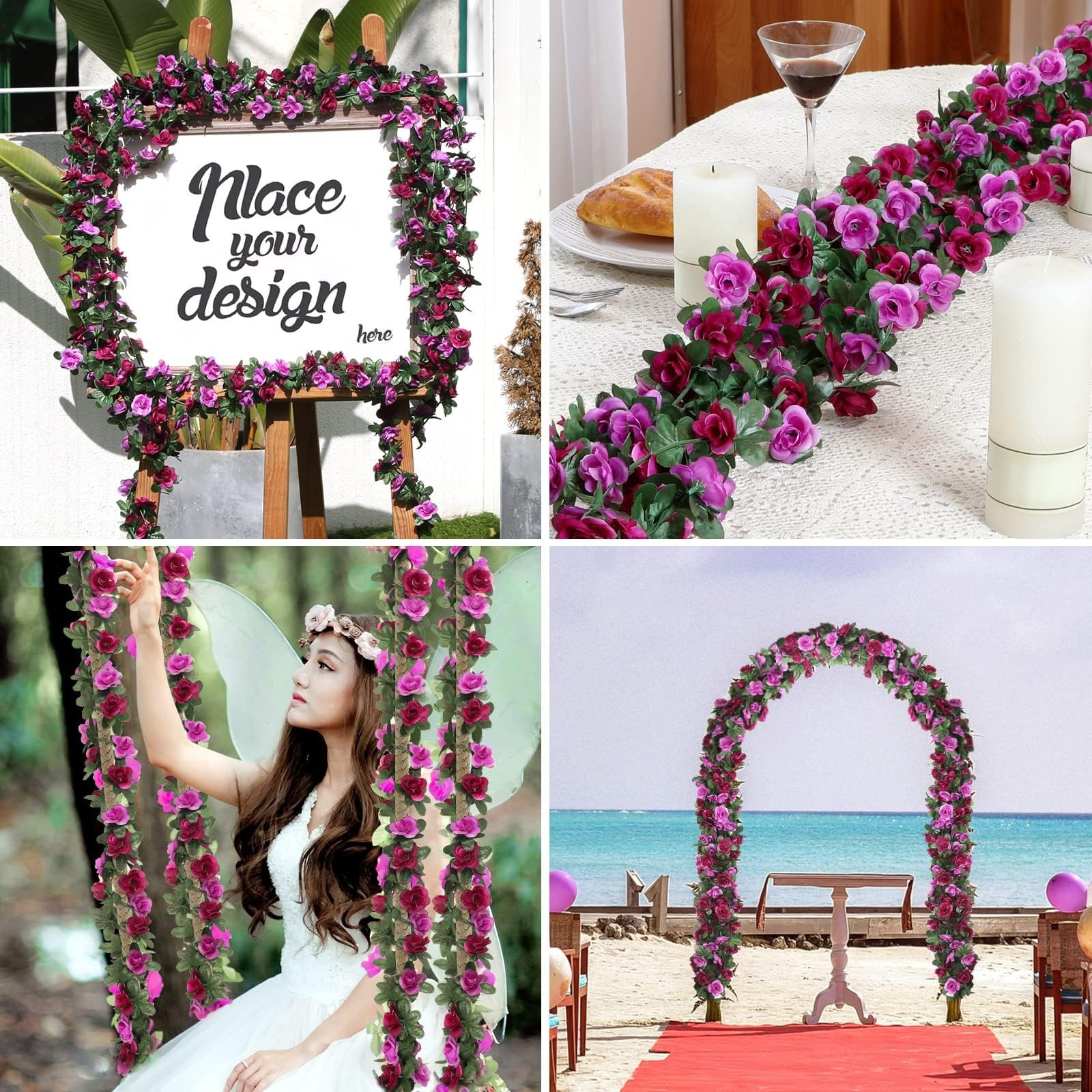 Flower Garland Rose Vines, 2 Strands 16.5Ft Flowers Vines for Bedroom, Rose F…