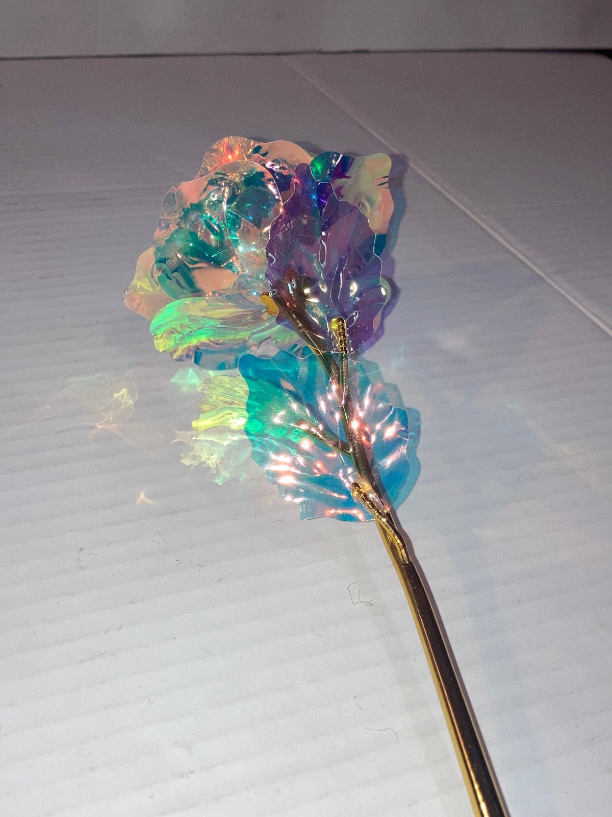 Galaxy Holographic Iridescent Forever Rose Artificial Plastic 9″ Flower