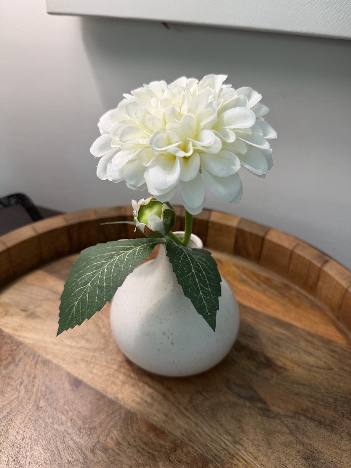 Faux Flowers 8” Dahlia In Cream Vase