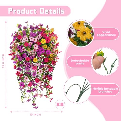 8PCS Artificial Hanging Fake Set4-light Purple Rose Red Yellow White Pink