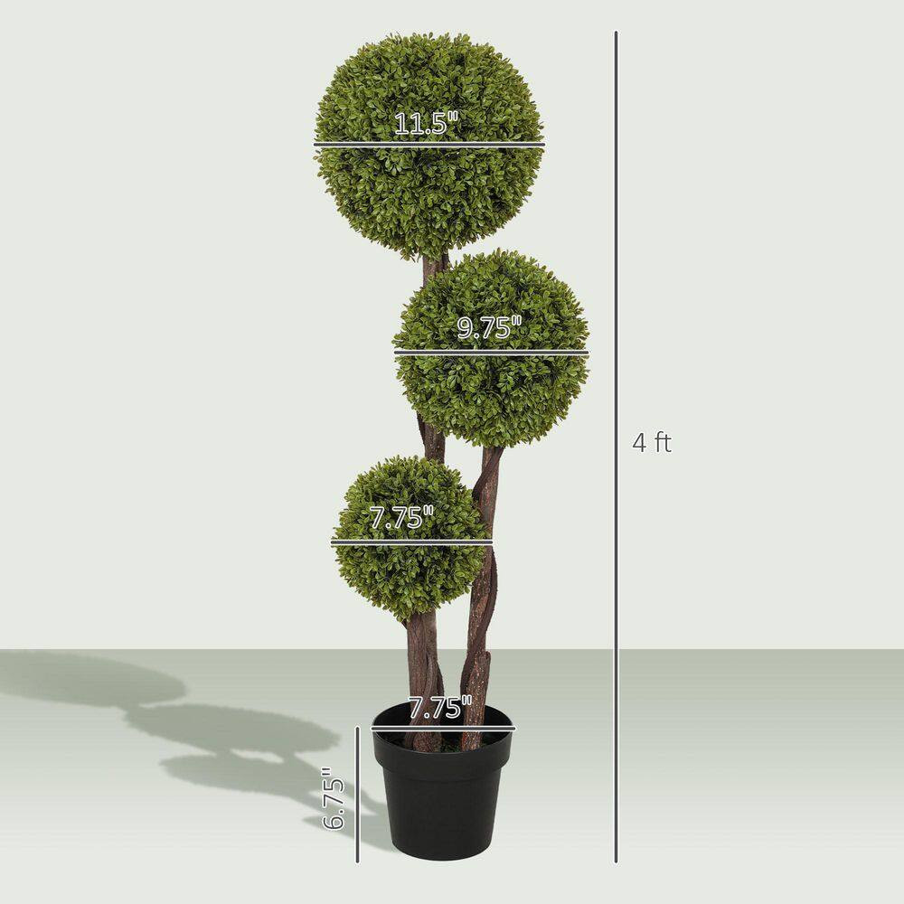 4 Ft. Artificial Ball Boxwood Topiary Tree in Pot Indoor Outdoor Living Room Dec