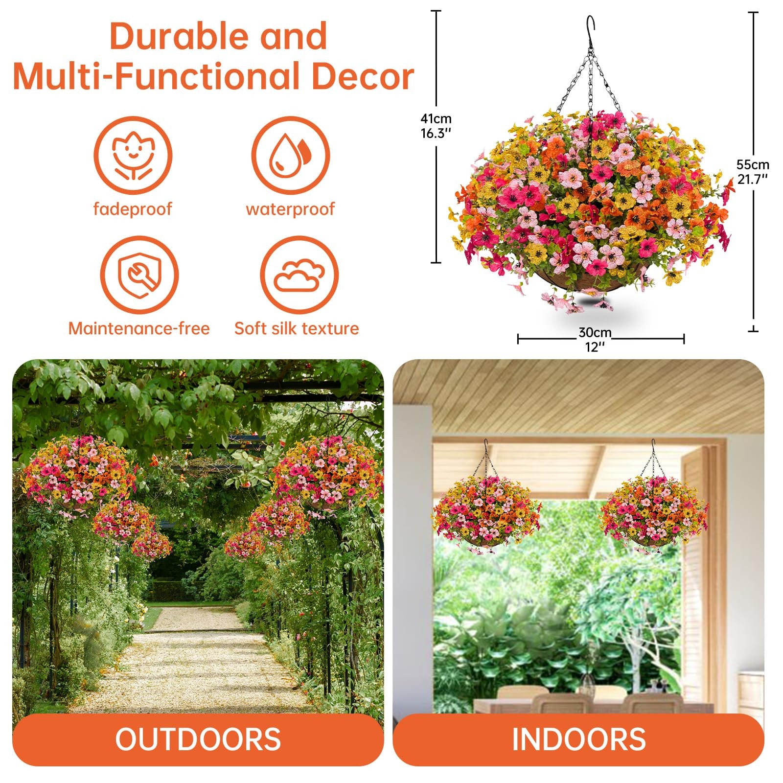 Artificial Flowers with Hanging Baskets Outdoors for Decoration Spring Summer…