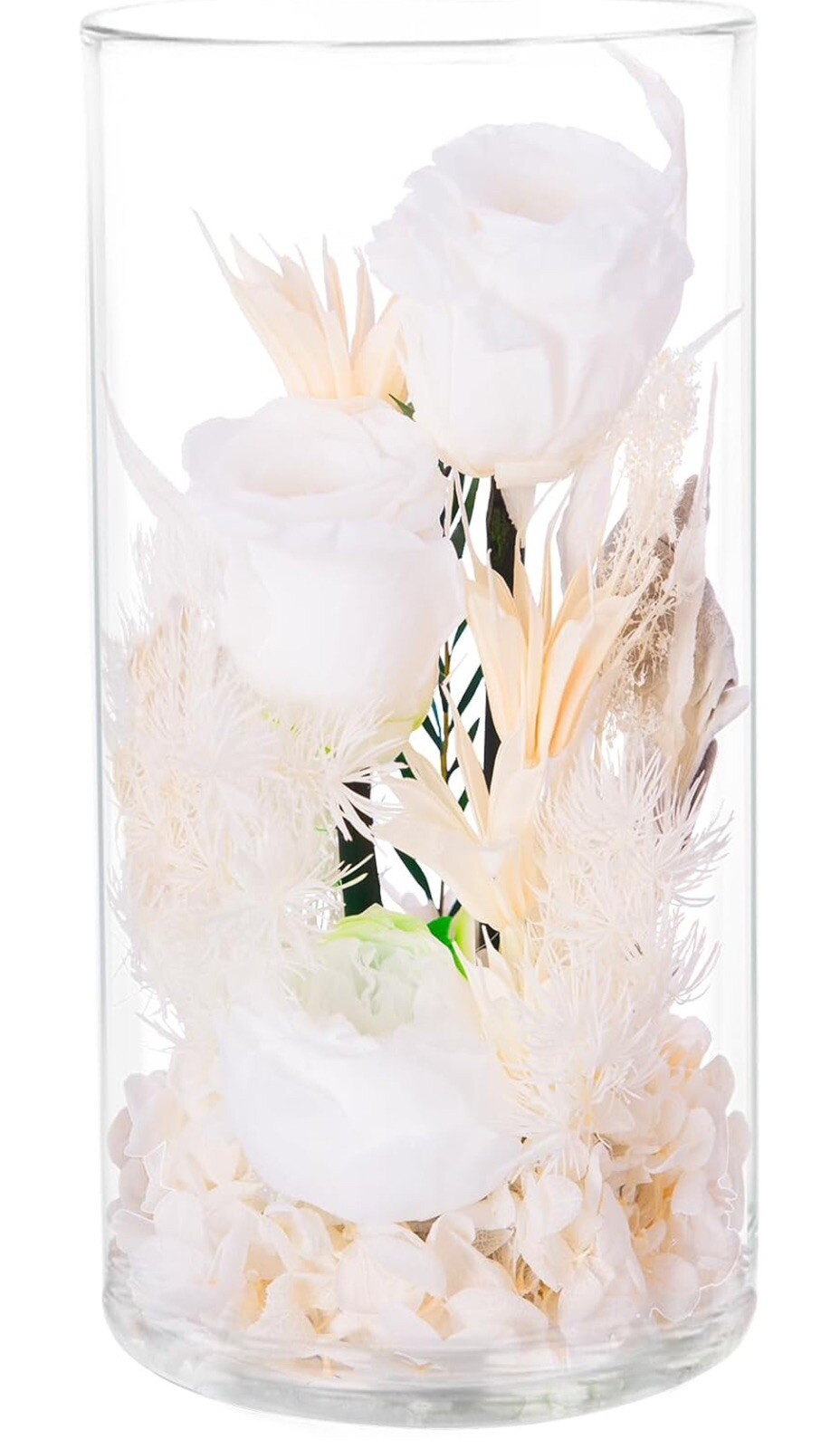 VGNQA Preserved Rose in Glass Dome White Dried Flower Arrangement Gift for Women