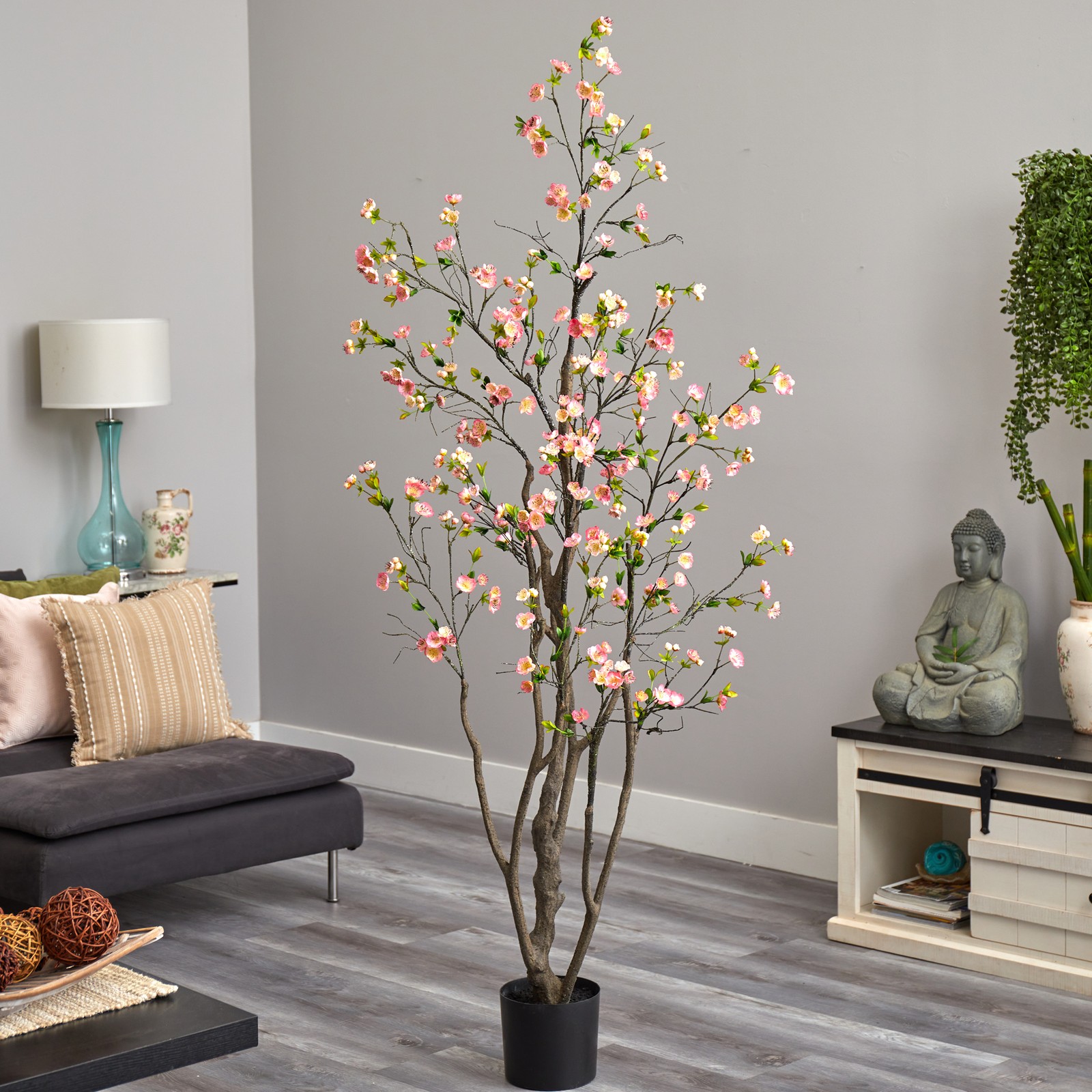Nearly Natural 6.5ft Cherry Blossom Artificial Tree in Pink