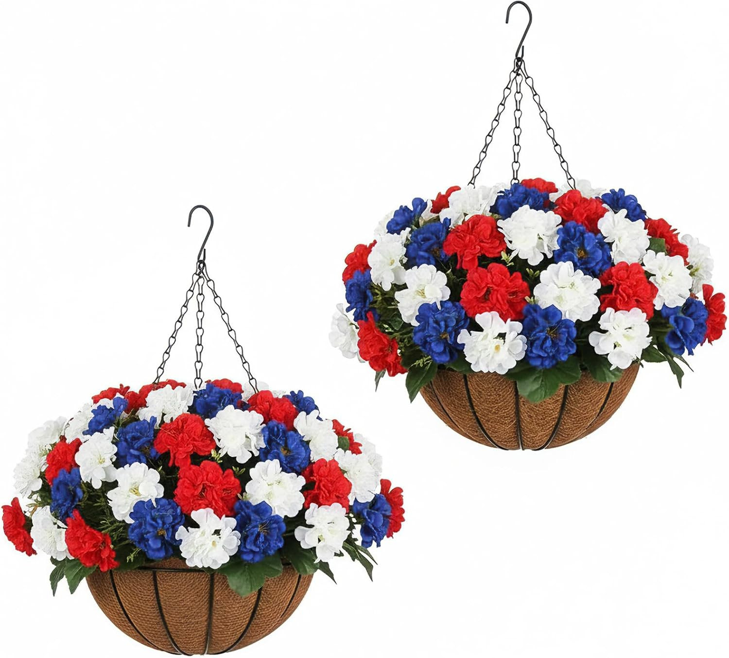 Patriotic Red White Blue Hanging Basket – 4th of July Decor for Your Home