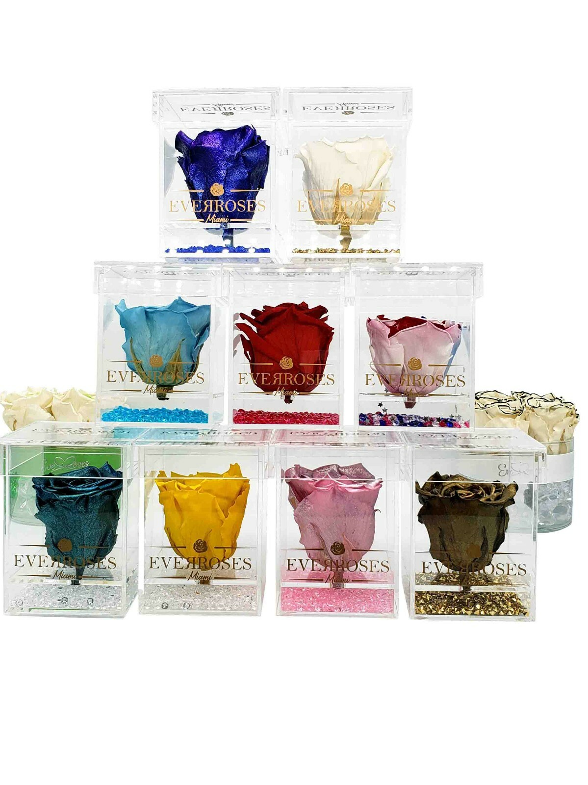 BLUE Rose in a single Acrylic box real long-lasting preserved rose infinity