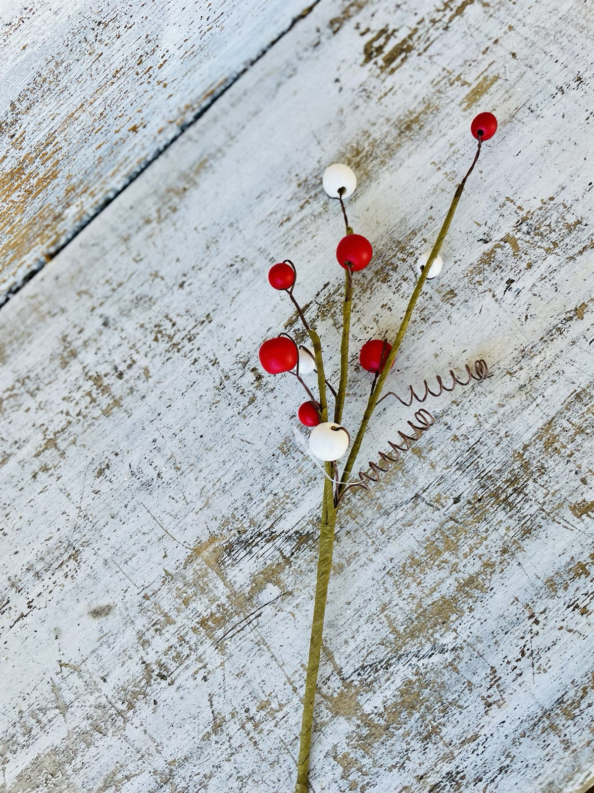 Red & White Bead Berry Pick 12”