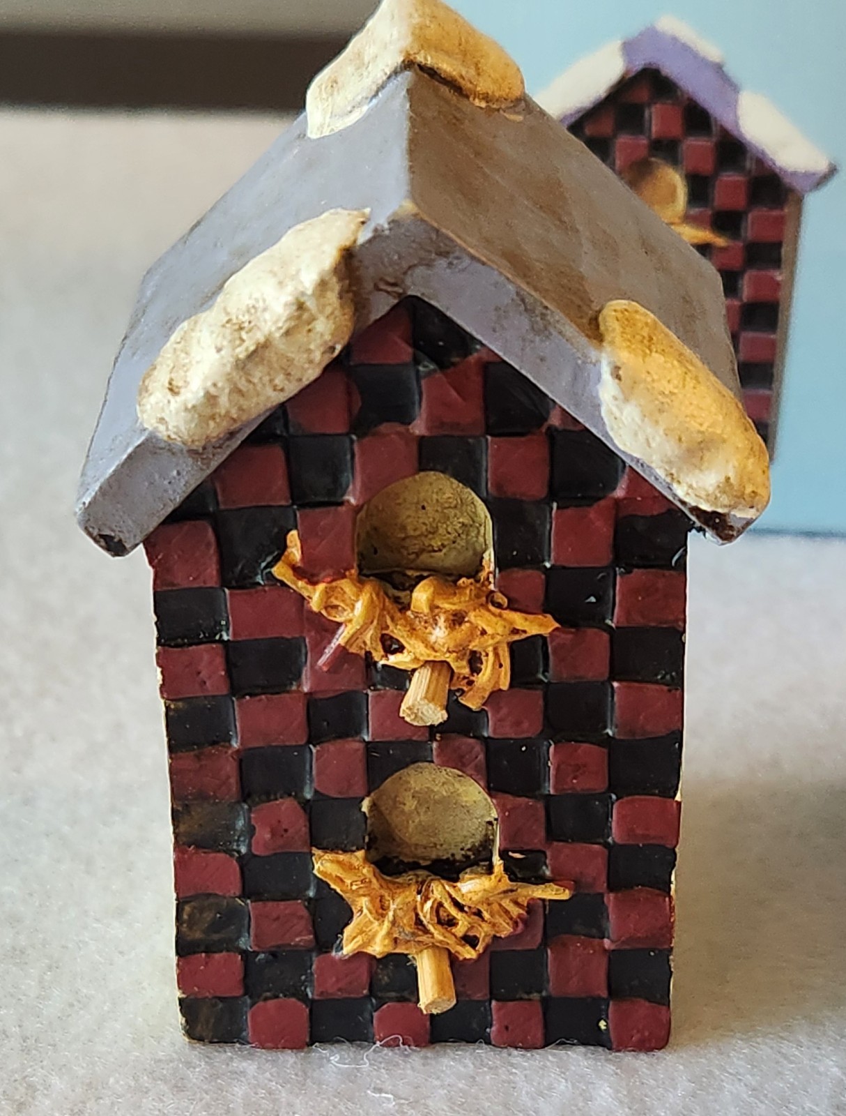 Set Of 4 Small Hand Painted Birdhouses Plant Picks Indoor Country Cottage Decor