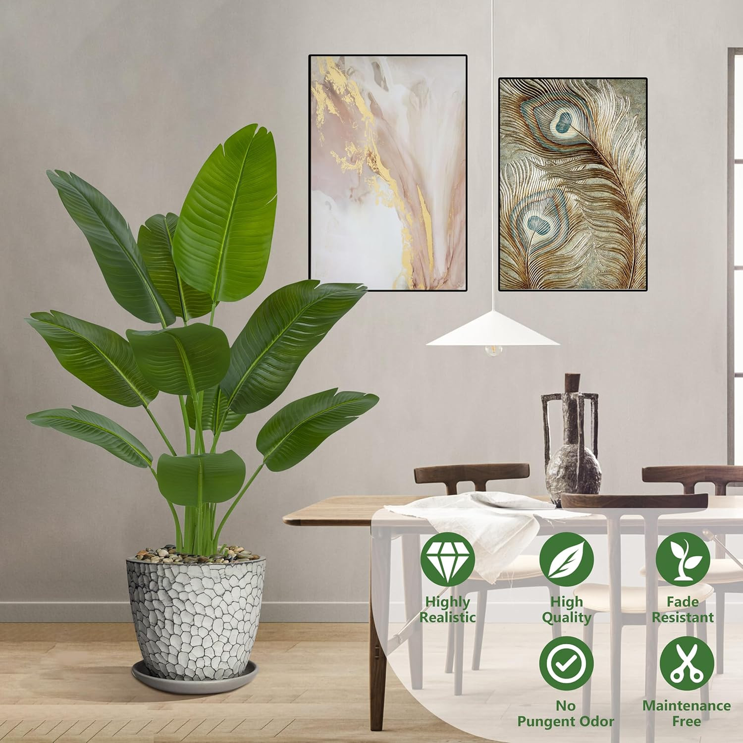 2 Pack 5FT Artificial Bird of Paradise Plant in White Pot for Home Decor