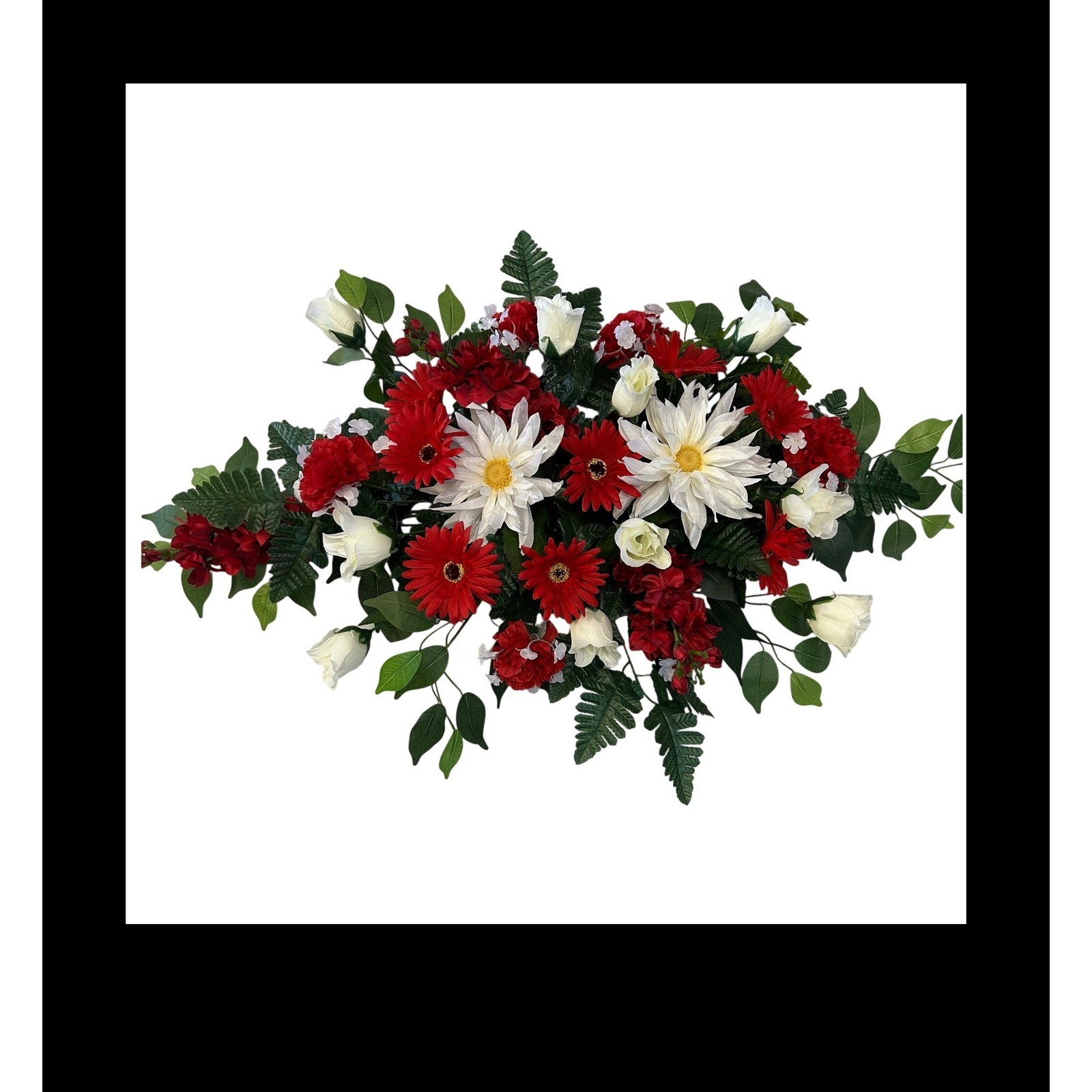 Red White Silk Floral Arrangement Gerbera Daisy Rose Centerpiece Swag 36 Inch