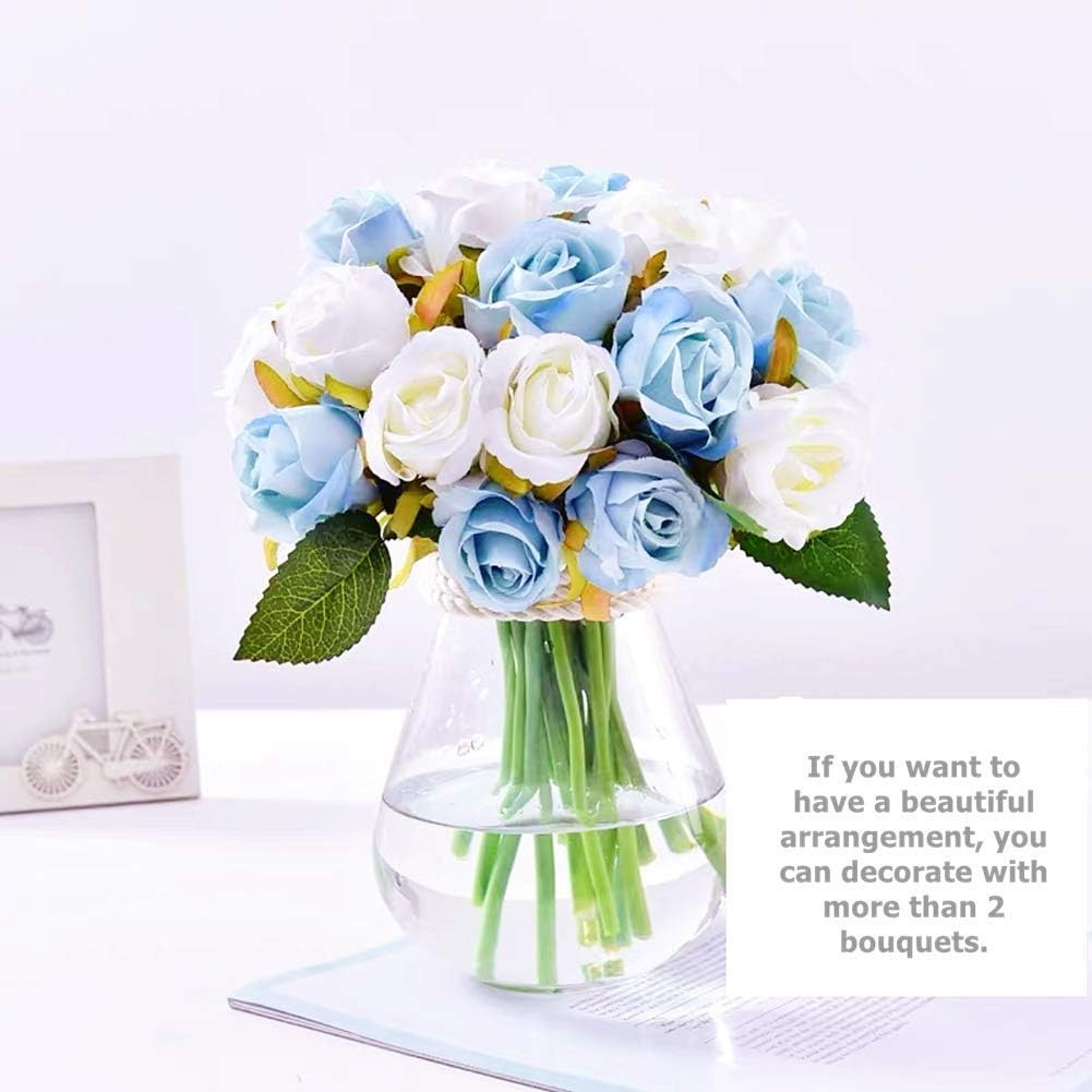 Vibrant Blue and White Roses – Easy Maintenance Silk Bouquet for All Occasions