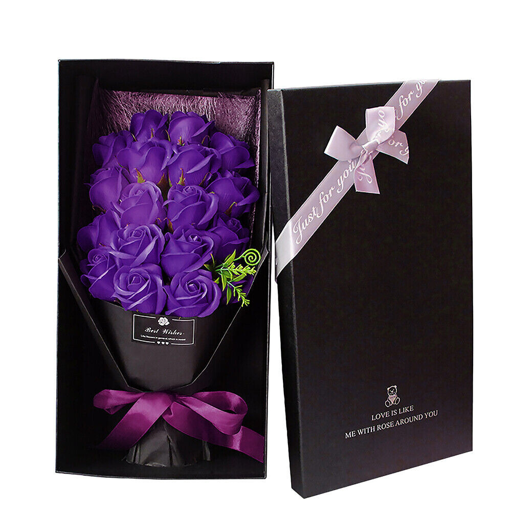 18x Eternal Purple Rose Soap Flower Bouquet Valentines Day Girlfriend Wife Gift