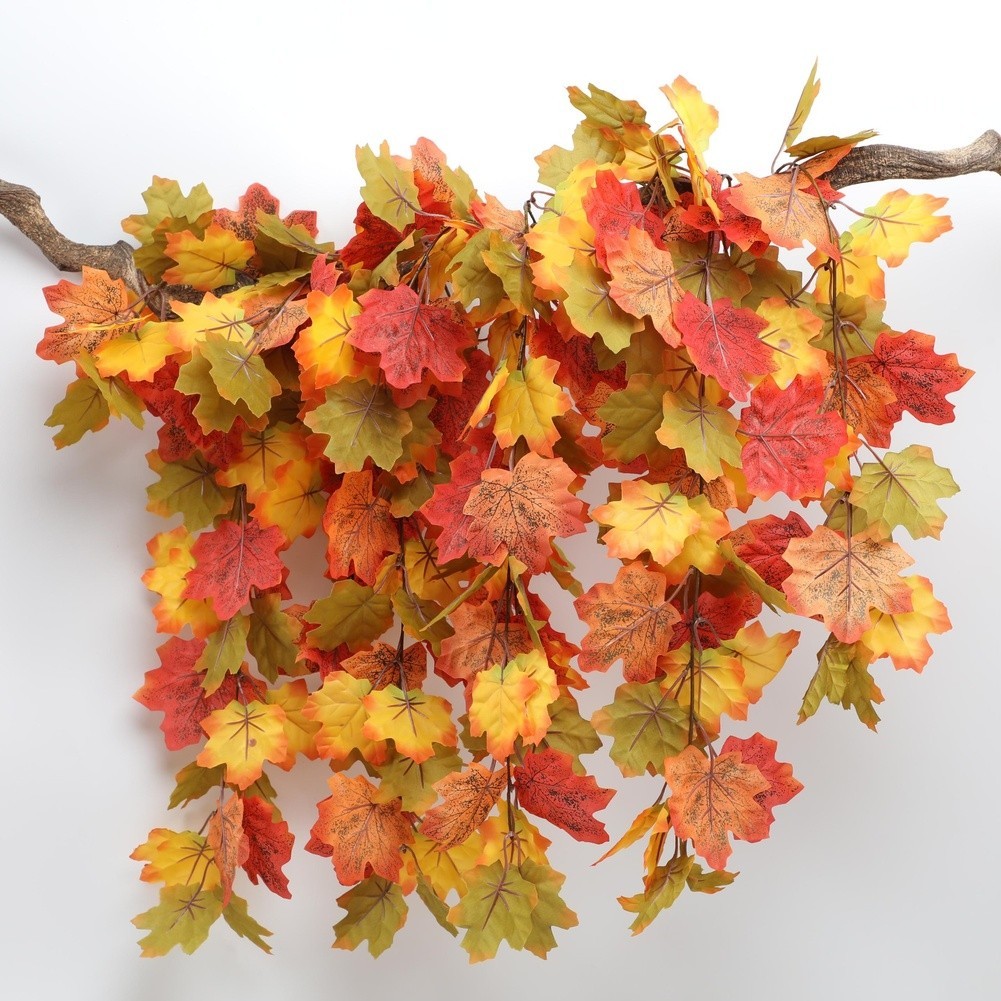Artificial Maple Leaf Vine Wall Hanging with Pan Fabric and Pixel Cloth