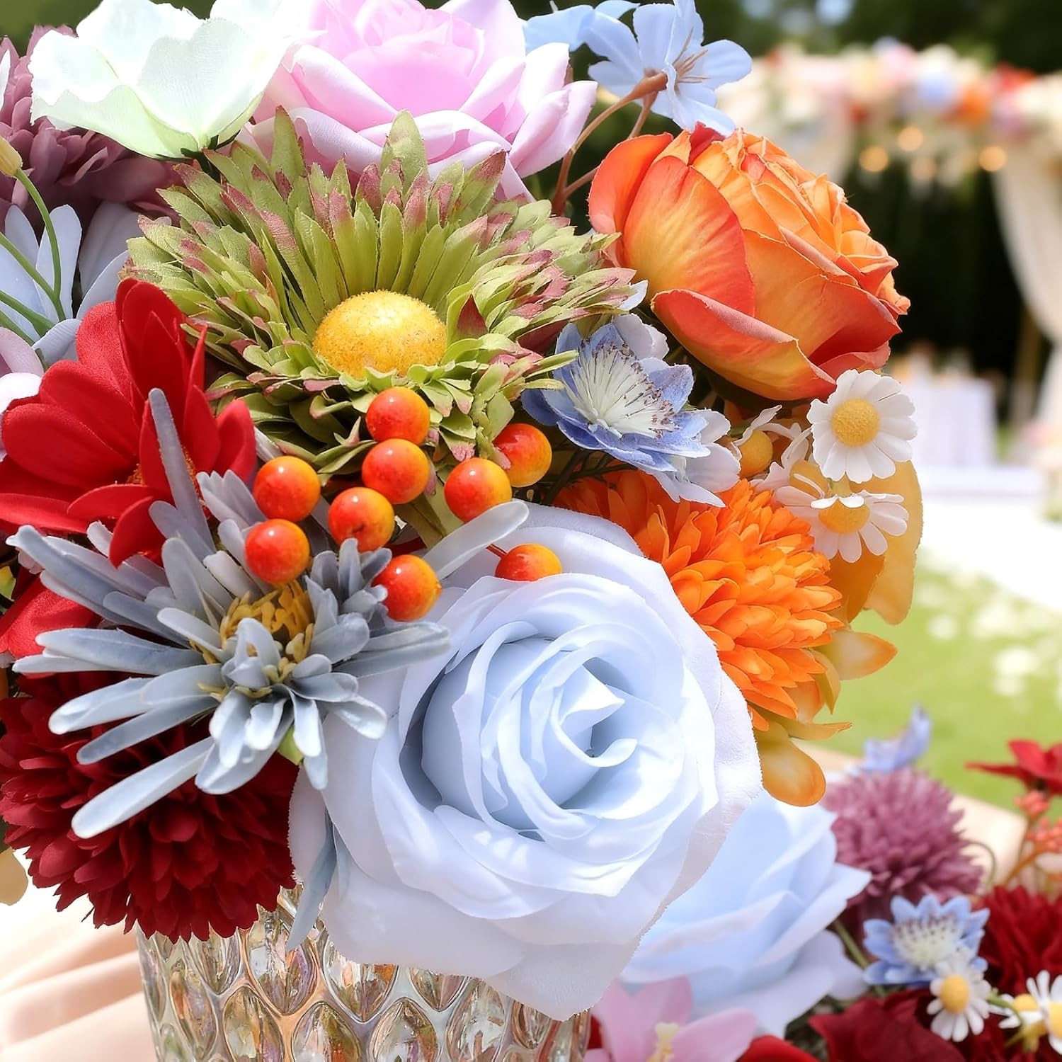 Artificial Flowers Combo Box Set, 38pcs Mix Flowers Dahlia Silk Roses, Daisy &