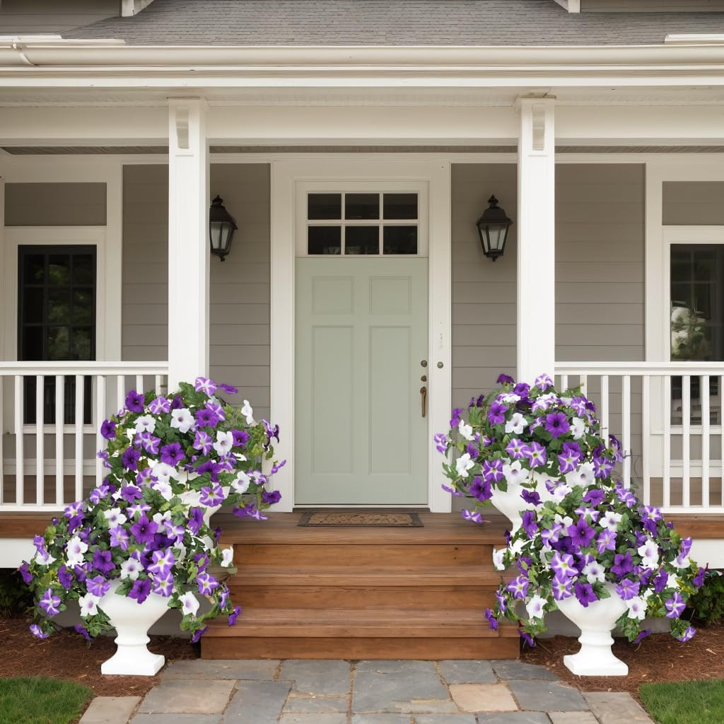UV Resistant Faux Petunias – 2Pcs Silk Flowers for Outdoor Home Decor