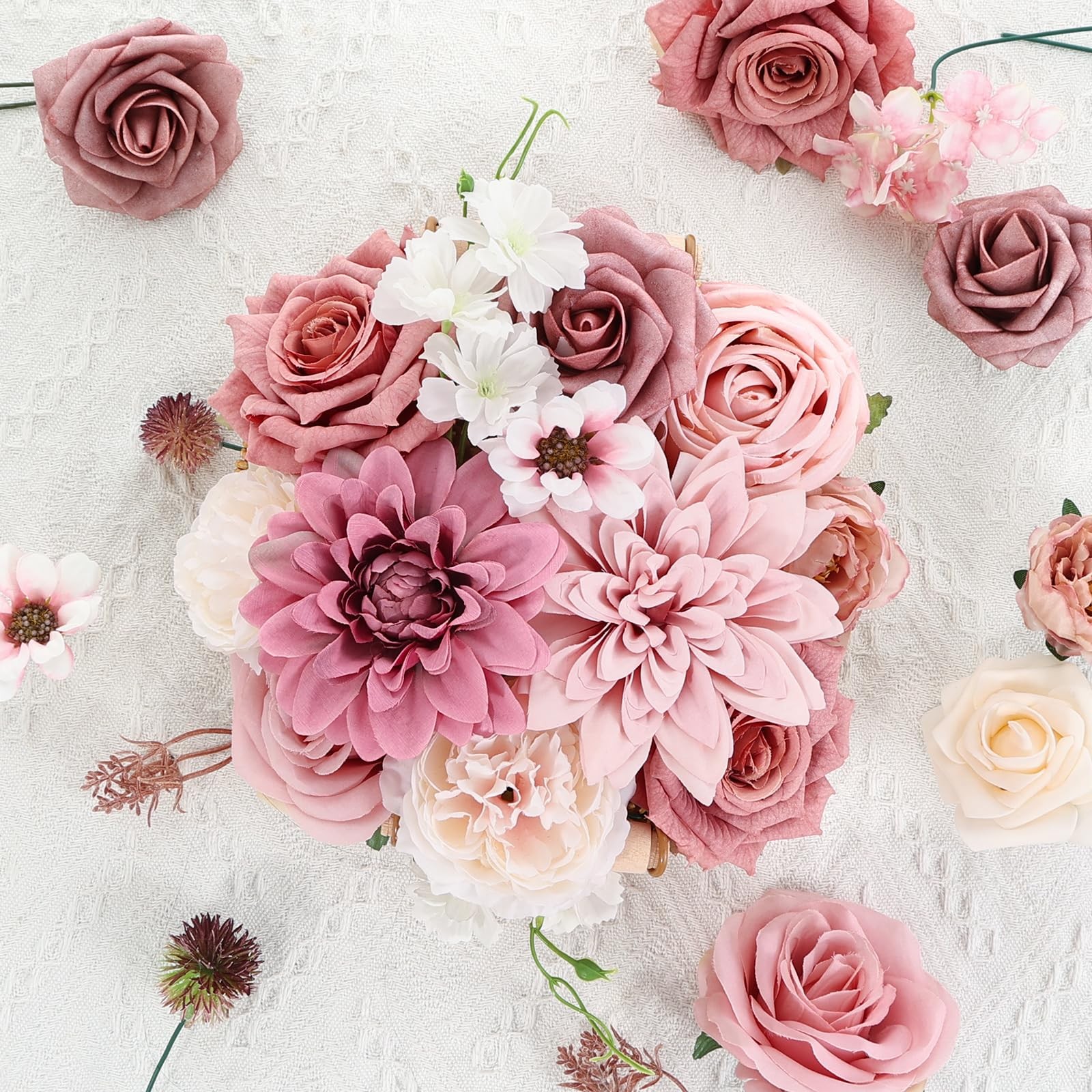 Artificial Flowers Dusty Pink Artificial Flower Combo Box Set Fake Roses Bouq…