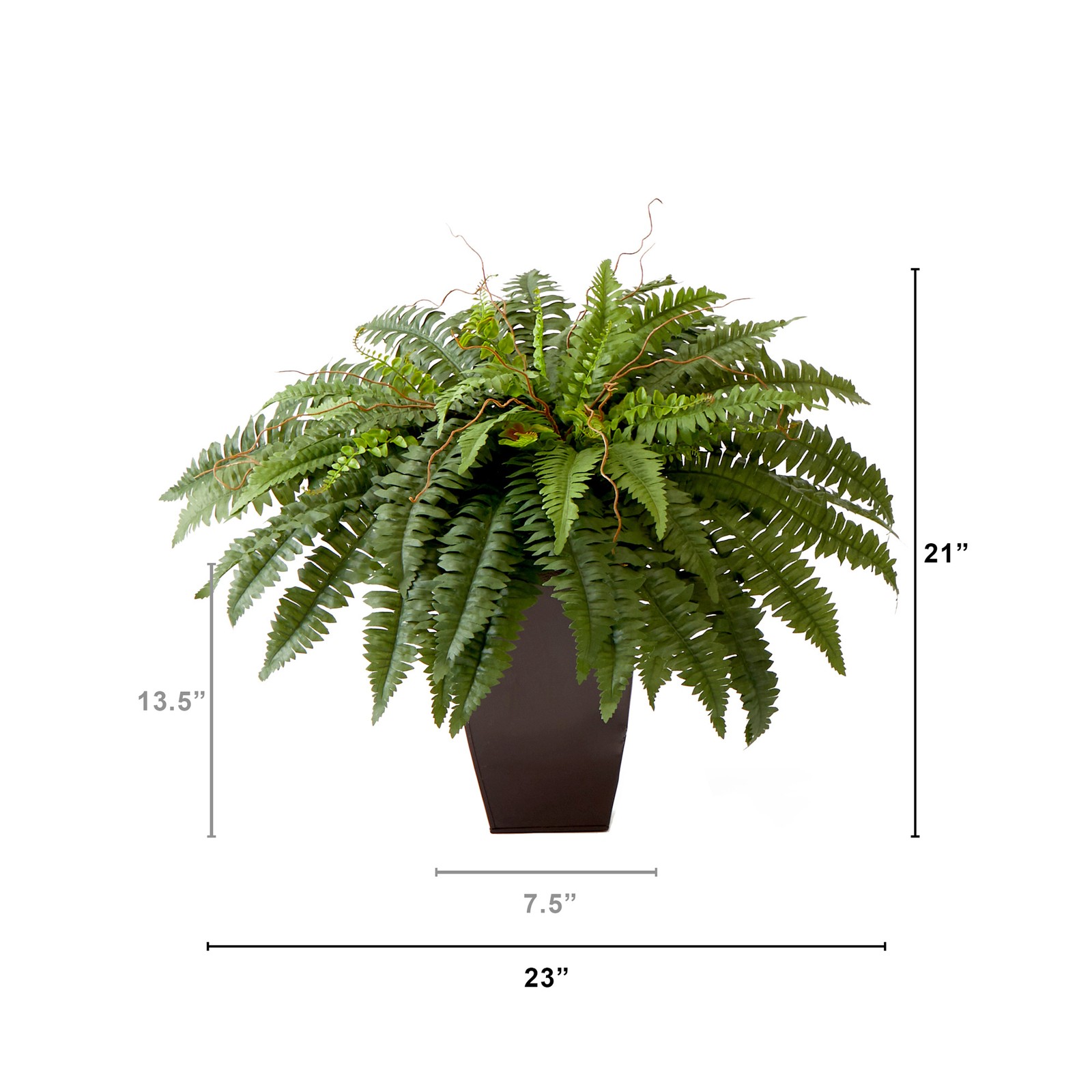 Nearly Natural 23″ Boston Fern w/ Tapered Bronze Square Metal Planter DIY KIT