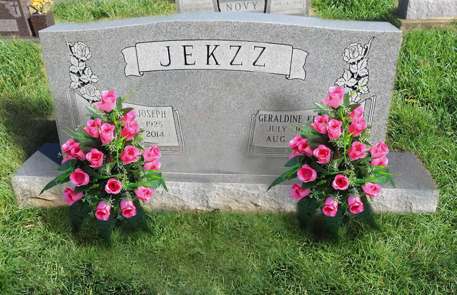 Beautiful Pink Artificial Cemetery Flowers with Vase – Lasting Outdoor Decor
