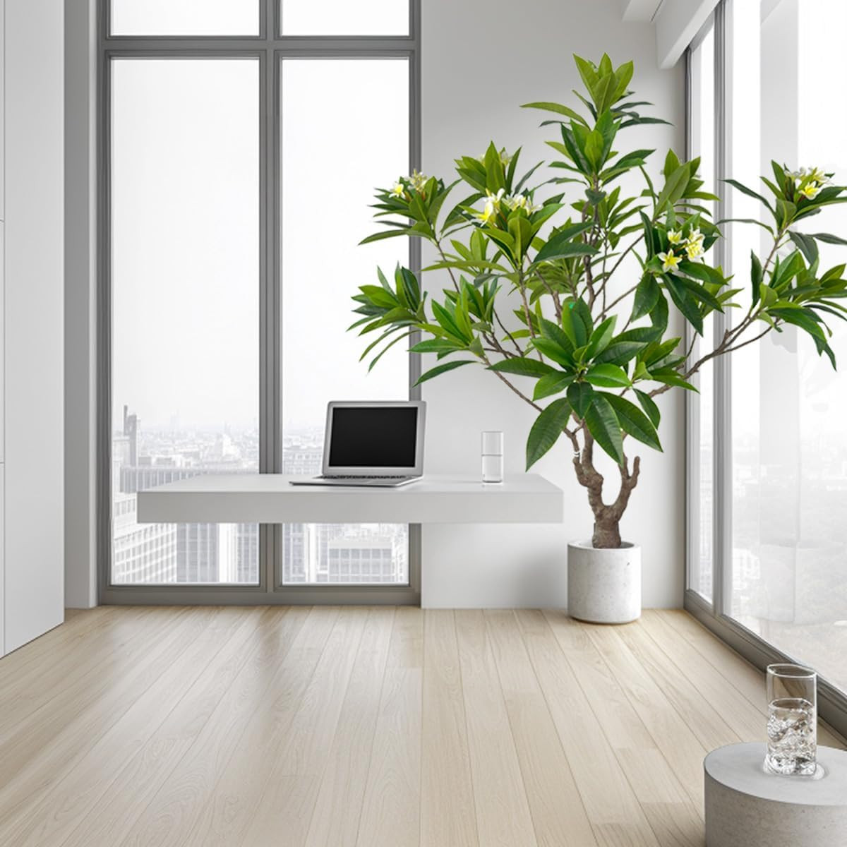Artificial Plumeriatree with White Flowers, 7 Ft Tall, Potted Plumeria Plant for