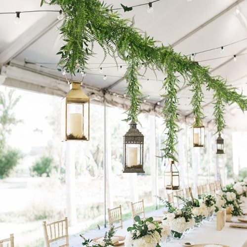 2Pcs 5.8Ft Artificial Boston Ferns Garland Fake Hanging Plant Green-fern2pcs