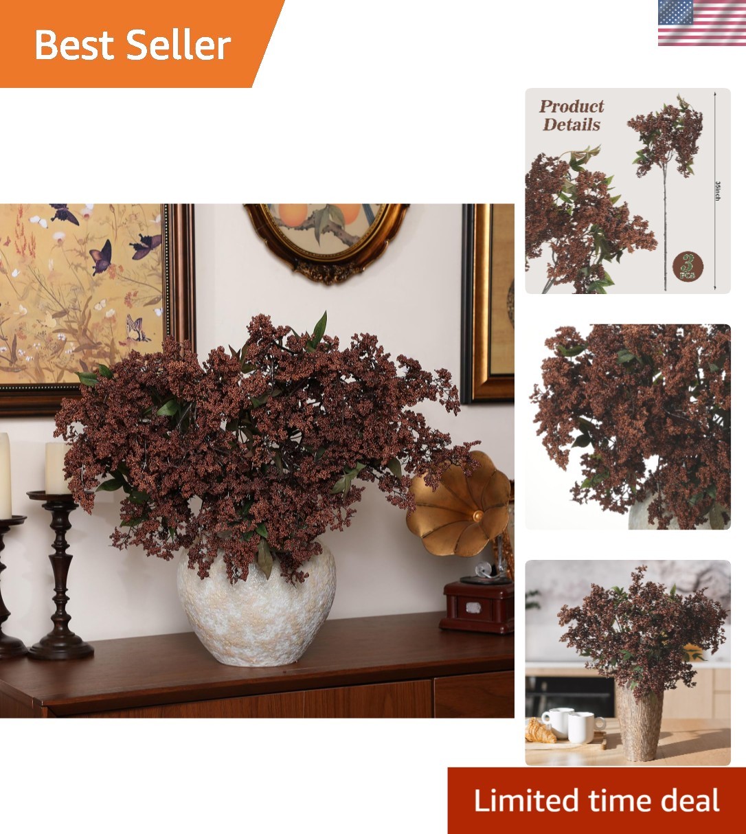 42 Inch Faux Berry Stem Picks – Stunning Fall Decor for Home & Weddings