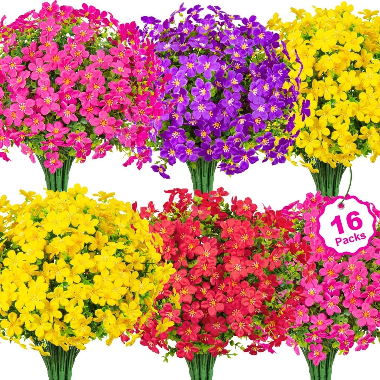 16 Bundles Artificial Flowers for Outdoors Decoration Fake Silk Flowers UV Re…
