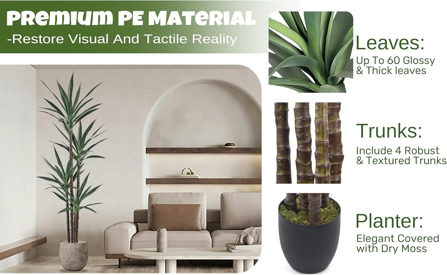 7FT Artificial Agave Plant in Black Pot – Realistic Faux Tree for Home Decor