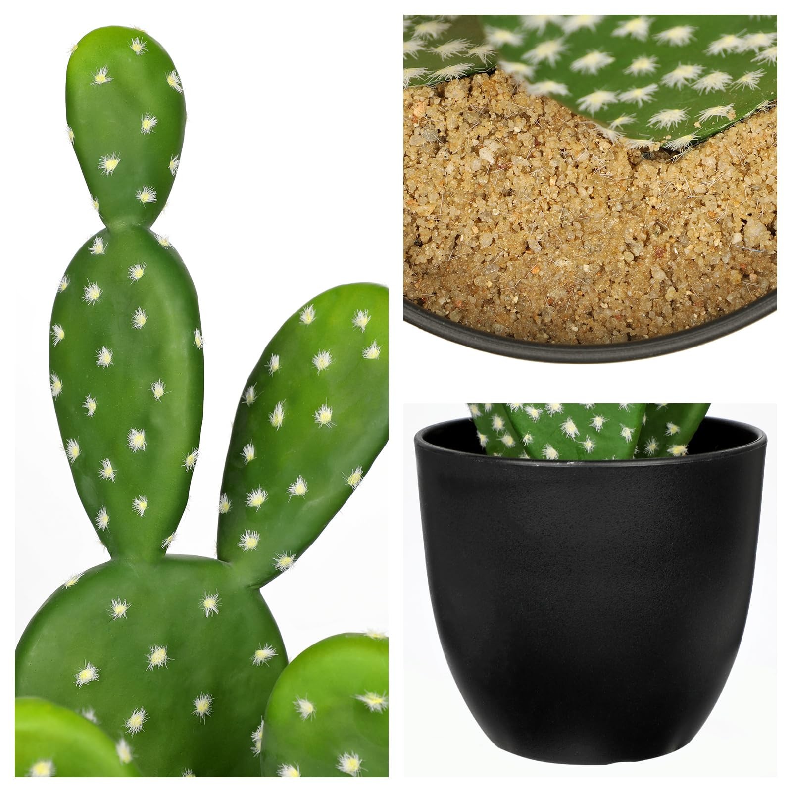 16.5″ Small Fake Cactus Plant Potted ‘Prickly Pear Cactus’ Faux Cacti for Hom…