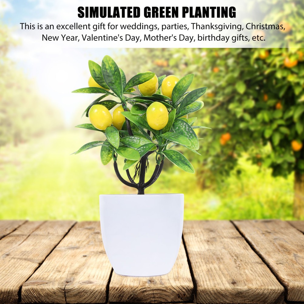 2Pcs Faux Lemon Tree Artificial Plant Yellow for Home Decor and Office Display