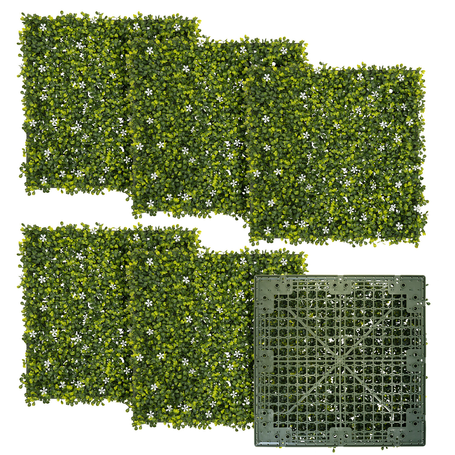 18*18″ Artificial White Flowers Wall Hedge Mat w/ Hard Back Outdoor Grass Fence