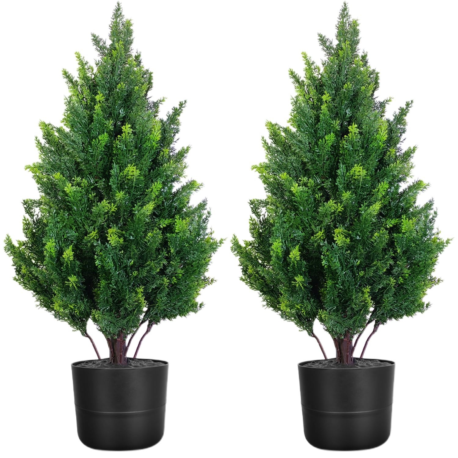 Set of 2 Artificial Cedar Topiary Trees, 27.6” Outdoor Faux Plants Pine Shru…