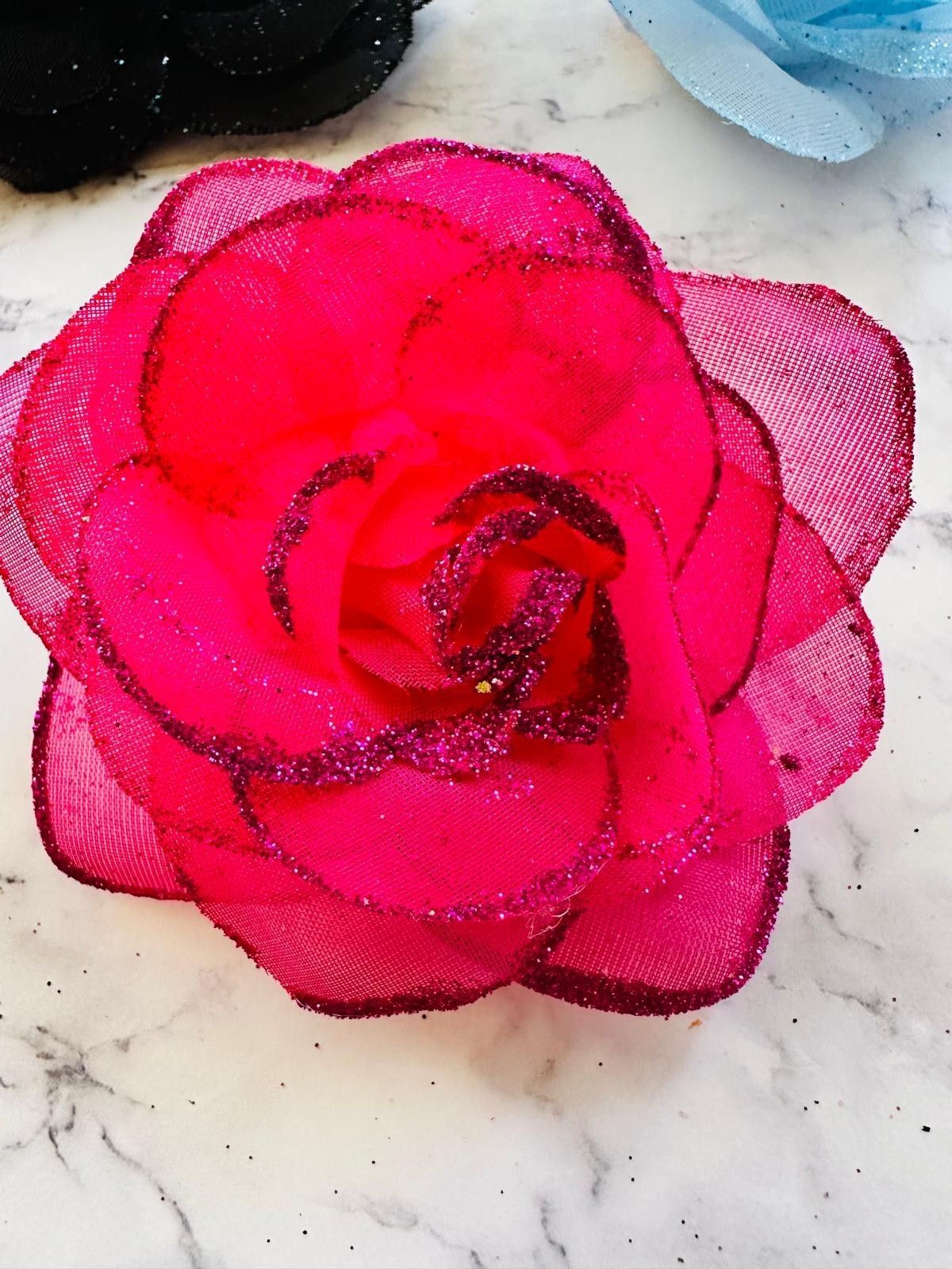 12 Pc Glitter Roses Artificial Fabric Flowers Bridal Shower Decor Assortment